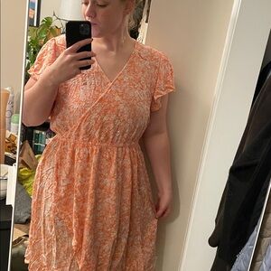 Peach Orange Floral Dress